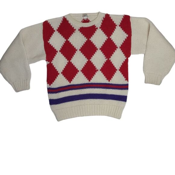 Vintage Sweaters - VINTAGE 90s diamond print chunky oversized‎ grandpa sweater L
